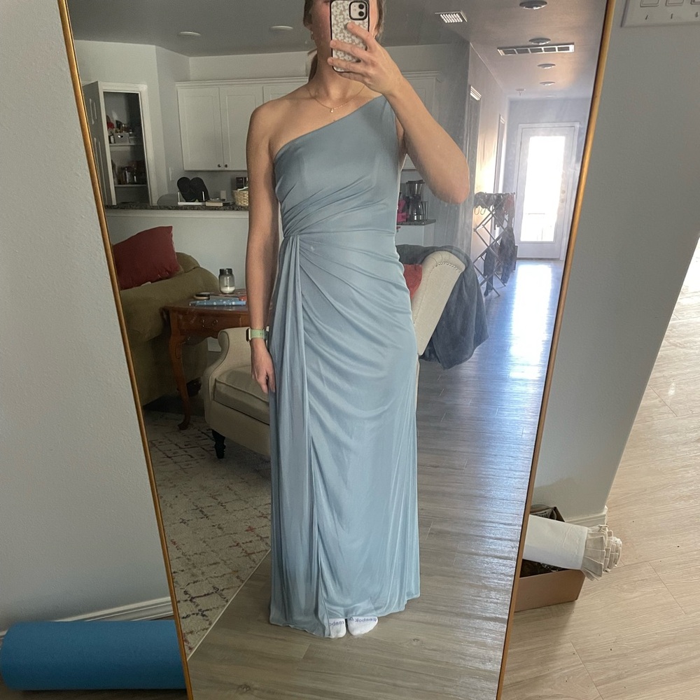 Azazie dusty blue bridesmaid dress